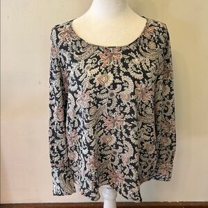 Loft green floral long sleeve blouse Size MP EUC